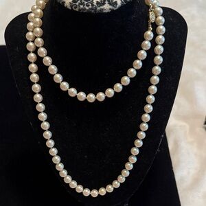 Faux Pearls Individual Knotted with Gold Tone Clasp Necklace